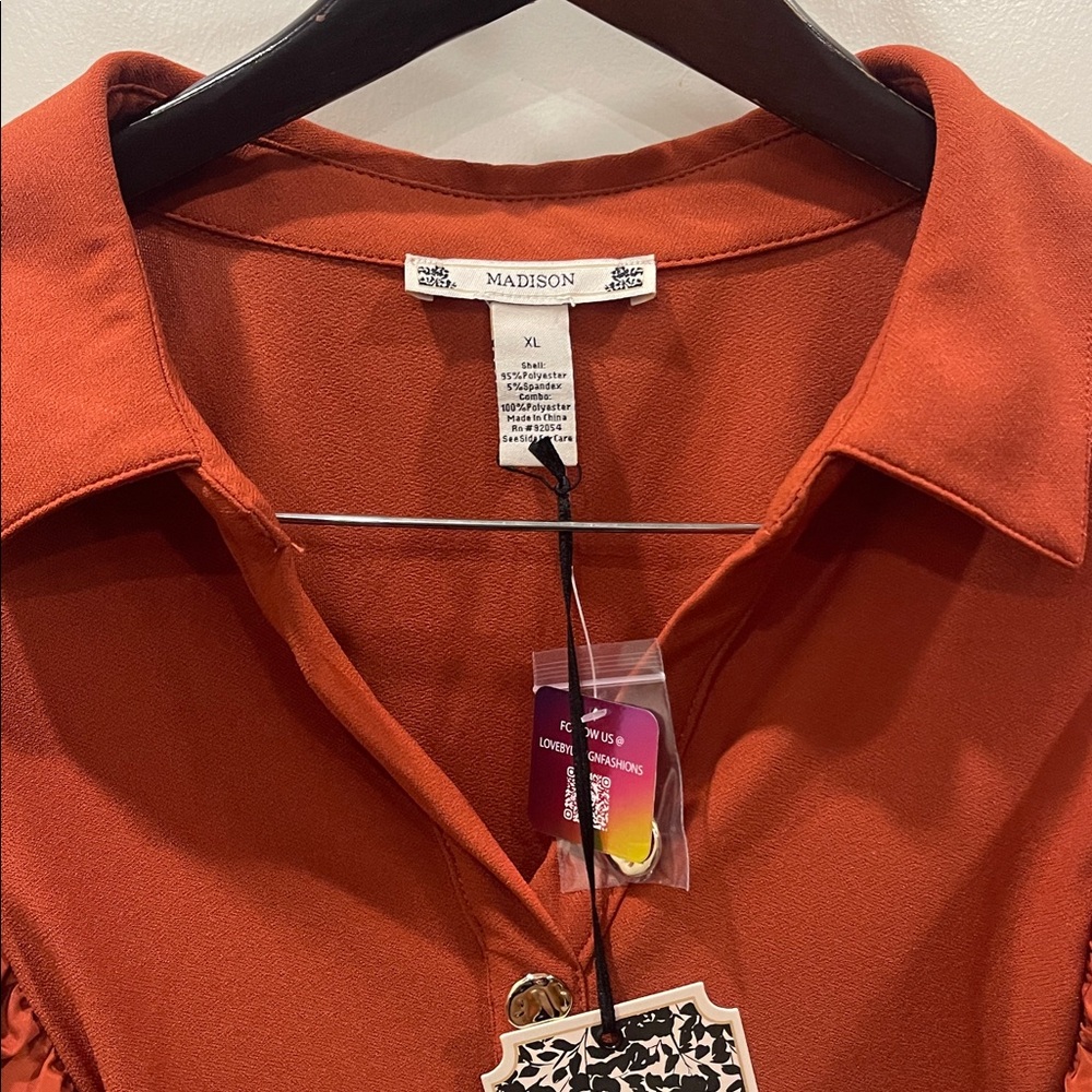 Madison Rust Ruffle Sleeve Blouse - Picture 2 of 5